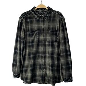 Susan Graver Corduroy Shacket Button Up Shirt Women SP Black Plaid Animal Print